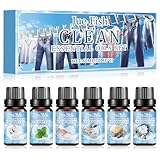 Sauber Ätherische Öle Set, 6x10 ml Aromatherapie Duftöl für Diffuser, duftöl für kerzen, Ätherische Öle für Diffuser, Frisches Leinen, Minze, Puder, Sauberes Zuhause, Blütenseife, Saubere Baumwolle