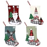 Gowkeey Nikolausstrumpf 4er Set Weihnachtsstrumpf Große Nikolausstiefel zum Befüllen mit Weihnachtsmann, Schneemann, Rentier, Bärchen Für Kamin Kinder Weihnachtsschmuck