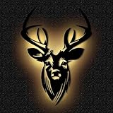 Namofactur DIY Led Hirsch Wand Deko Dekoration Geschenke Groß Mdf Holz für Männer Frauen Jäger Hirschgeweih Weihnachtsdeko I Batteriebetrieb I Größe L 51 x 36 cm