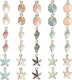 30 Stücke Gemischte Emaille-Charm-Anhänger, Vergoldete Emaille Anhänger, Emaille Muschel Seestern Charms Anhänger, Anhänger Craft Charms Zubehör, für Halskette Armband Ohrringe DIY Schmuck Machen