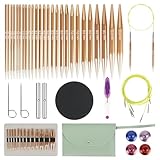 Rundstricknadeln Set Austauschbar, 13 Paar Rundstricknadeln mit Tasche und Zubehör, 13 Nadeldurchmesser 3–10 mm, 4 Längen Verstellbar 4–10 cm, Aluminium Häkelnadel Set (Champagnerfarbe)