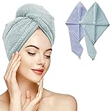 Haarturban, Turban Handtuch Mikrofaser Trocknen Haartuch Wickeln, Soft Super Saugfähig Schnelle Trockene Haartücher Turban mit Knopf 2 Stück Baddusche Haarhandtuch