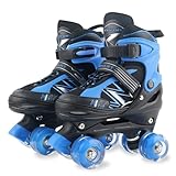 LOKJIJI Rollschuhe für Kinder Jungen Mädchen Anfänger, Einstellbar 4 Größen für Kinder und Jugendliche Teenager, Quad Schwarz&Blau Rollschuhe für Sport (Medium_32-36 EU)
