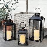 3er Set Gartenlaterne Windlicht Laterne Laternen Metalllaterne Set Dekoration Außen Metall Schwarz H24/33/41cm