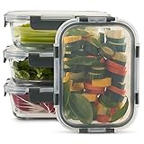 Zoë&Mii Glasbehälter Mit Deckel, Frischhaltedosen, je 880 ml, 4-teiliges Set, luftdicht und auslaufsicher, Meal Prep Boxen, Essenbox, mikrowellengeschirr, Glasbox mit Deckel,Glas Vorratsdosen