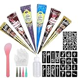 Henna Tattoo Temporäre Tattoo Temporäre Tätowierung Kit Temporäre Mehndi Tattoos Natürliche Tattoo Farbe Schwarz/Brown/Blau/Lila mit Tattoo Schablonen