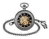 MICGIGI-Unisex Taschenuhr mit Halskette Kette Analog Handaufzug Klassisch Lupe Mechanische Taschenuhren