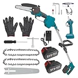 6 Zoll Mini Kettensäge mit Teleskopstange & 25 mm Elektro Gartenschere, 4 in 1 Akku Hochentaster mit 2 x 3000mAh Batterien, Elektro Hochentaster AstsäGe FüR Baumzweige, Holzschneiden