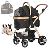 Blahoo Haustier Kinderwagen Reisesystem 4-Räder Faltbare Aluminiumlegierung Rahmenwagen für kleine mittlere Hunde Katzen Einfach, Falten mit abnehmbarem Liner, Aufbewahrungskorb