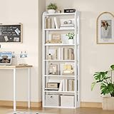 Hzuaneri Bücherregal, 7-stöckiges bücherregal Holz, Buch Regal, Hölzernes Standregal für Schlafzimmer, Wohnzimmer und Arbeitszimmer 24 x 60 x 181,4 cm weiß BC70003X