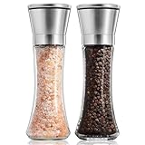 Pfeffer Salz Mühlenset, 2er Set Hochwertigem Edelstahl Salzmühle Gewürzmühle Salz-und Pfeffermühle Salzmühle Auch als Chilimühle mit verstellbarem Keramikmahlwerk für Verschiedene Gewürze