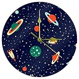 EZIOLY Acryl-Wanduhr, Planeten, Orbits, Raketen, Satellit, 25,4 cm, leise, nicht tickend, Quarz, batteriebetrieben, unskaliert, runde Wanduhren, dekorativ für Zuhause, Büro, Schule