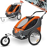 KESSER® Kinderanhänger Fahrradanhänger 360° Drehbar mit Federung 2in1 Joggerfunktion Kinderfahrradanhänger + 5-Punkt Gurt Jogger Fahrrad Anhänger für 1 bis 2 Kinder max. 40kg Orange