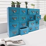 Apothekerschrank Vintage Kommode mit Schubladen 16 Schubladenbox Holz Kommoden Chest of Drawers Kommode Klein Vintage Schubladenschrank für Home Office Desk Organisation und Lagerung (50.5*9.5*35cm)