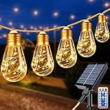 btfarm Solar Lichterkette Aussen mit Fernbedienung, 8M Vintage Lichterkette Außen Solar Wetterfest mit 16 Glühbirnen 8 Modi Timer Solarlichterkette Outdoor für Balkon Garten Party Deko (Warmweiß)