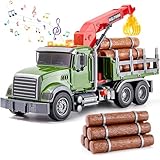 Tacobear Holztransporter LKW Spielzeug mit Anhänger Kranarm & 6 Baumstämmen, Großer 1:16 Transporter Lastwagen mit Sound & Licht Kran Auto Lastwagen Spielzeug Geschenke Kinder Jungen 3 4 5 6 Jahre