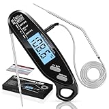 Babacom Fleischthermometer Sofortanzeige mit zwei Sonden & großem Bildschirm, Bratenthermometer mit Alarmeinstellung und Kalibrierung, Weinthermometer für Küche, Ofen, Zucker, Flüssigkeiten, BBQ