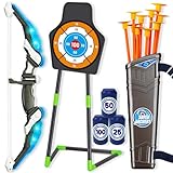 Doloowee Pfeil und Bogen Kinder, Bogenschießset 10 Pfeil 6 Flaschenziel, Kinder Bogen mit LED Lichtern, Outdoor-Spielzeug Schießspiele Spielzeug 4 5 6 7 8 9 Jahre alt Jungen Mädchen (Blau)
