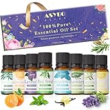 ASYBO Ätherische Öle Set, 8 x 10 ml Aromatherapie Duftöle Set, 100% reines natürliches ätherisches Öl Geschenk für Diffusor, Luftbefeuchter, Massage, Seifenherstellung, Kerzenherstellung