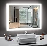 PESENXAN LED Badspiegel mit Beleuchtung, 45 x 60cm Wandspiegel Badezimmerspiegel Kaltweiß 6500K, Dimmbar, Touch-Schalter und Speicherfunktion, IP44 LED-Spiegel-Bad, Horizontal/Vertikal