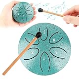 Steel Tongue Drum, 3 Zoll 6 Töne Zungentrommel Schlagzeug Anfänger, Handpan Instrument Stahlzungentrommel,Mini Pan Tongue Drum Percussion Kinder für Meditation Yoga Klangheilung (Grün)