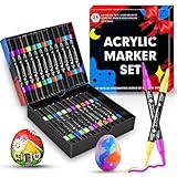 24 Acrylstifte für Steine Wasserfest,0.5-5mm Wasserfester Dual Tip Marker, Stifte für Steine Bemalen, Acrylstifte verschiedene Oberflächen mit Doppelspitze (24 Stifte (24 Farben))