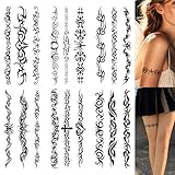 NATOSU 6 Bögen Temporäre Tattoos, Schwarze Tribal Fake Tattoos Aufkleber, Skizzen, Temporäre Tattoo Aufkleber, Klebetattoos für Damen und Herren