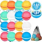 Parner 16 Stück Wasserbomben Wiederverwendbar Magnetisch mit 1 Mesh Bag, Silikon Wasserbomben Selbstschließend Wiederverwendba für Wasserspielzeug Pool Spielzeug Strandspielzeug
