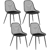 Klihome Esszimmerstühle 4er Set, Esszimmer Stühle mit Rückenlehne Metallbeinen, Küchenstuhl Schalenstuhl Wohnzimmerstuhl, skandinavisch, modern, Schwarz K0023EZS-4