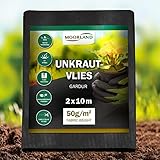 Moorland Unkrautvlies für Garten 20m² Gartenvlies Wasserdurchlässig 2m breit Gardur – Unterbodengewebe Unkrautflies UV-Beständig Reißfest Folie gegen Unkrautgewebe Unkrautfolie Mulchfolie Schwarz