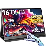 UPERFECT OLED Portable Monitor Touchscreen, 3K 120Hz 16 Zoll Tragbarer Monitor mit 100000:1 500 Nits DCI-P3 1ms Ansprechzeit Bildschirm Mini HDMI USB C für PC Laptop Switchs PS5, VESA-Kompa