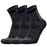 Busy Socks 3er-Pack Herren-Socken aus Merinowolle, Laufsocken für Damen, dick, gepolstert, Sportsocken zum Wandern und Spazierengehen, 3 Paar Dunkelgrau, Small-Medium