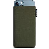 Adore June Classic Oliv-Grün Tasche kompatibel mit iPhone 13 / iPhone 13 Pro/iPhone 12 / iPhone 12 Pro Handytasche aus widerstandsfähigem Cordura Stoff mit Display Reinigungs-Effekt, Made in Europe