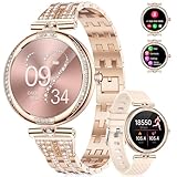 Damen Smart Watch Bluetooth Anrufe für Android iOS Sport Fitness Activity Tracker Damen Smartwatch 1.19' AMOLED Always-on Display Diamant Rosegold Stahl Frauen Smartwatch Herzfrequenz Schlaf Monitor