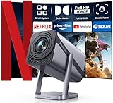 Smart Beamer [Netflix Official & Dolby Audio] Beamer 4k Heimkino Full HD 1080P Beamer 4K 600ANSI Elektrischer Fokus/Auto Vertikale Trapezkorrektur WiFi6 Bluetooth Beamer Outdoor 360°Drehbar