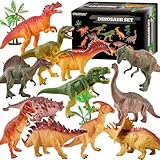 TOEY PLAY 12 große Dinosaurier-Figuren für Kinder, 3 4 5 Jahre, realistisches Spielzeug, Dinosaurier, Figuren mit Bäumen, Tyrannosaurus Rex, Triceratops, Lernspiele, Geschenke für Jungen und Mädchen
