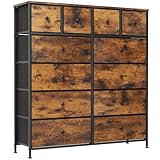 Clevich Stoff-Kommode, Schminktisch Schrank, Aufbewahrungsschrank, 12 Schubladen aus Stoff, Metallrahmen, industrieller Stil, für Wohnzimmer, Flur, Schlafzimmer (Retro braun+schwarz)