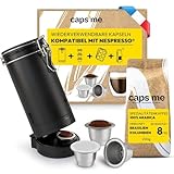 CAPSME - Französische Marke - Komplettset Wiederbefüllbare Kapseln für Nespresso® - Mit 1 Shaker, 3 wiederverwendbaren Edelstahl-Pads, 48 Verschlüssen, 200 g Kaffee