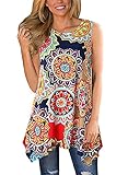 Dreamskull Damen Frauen T Shirts Oberteile Blusen Tops Tunika Tuniken Longshirt Lang Basic Ärmellos Asymetrisch Baumwolle Sommer Alltag Casual Locker Lässig Stretch S-3XL (X-Large, 00F)