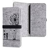 kwmobile Filz Tasche für Smartphones - mit Gummiband - Handy Filztasche Schutztasche Pusteblume Love Schwarz Hellgrau - 17,2 x 8 cm Innenmaße