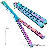 YEAPEAK Metall-Klapp Kamm, Butterfly Balisong, Butterfly Kamm, Faltbarer, Butterfly Trainer, Metall Butterfly Kamm, Für Praxis-Tool Trainingsgerät, Outdoor Camping Stumpfes Werkzeug(Rainbow)