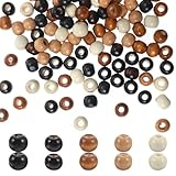 100 Stück Perlen Holz Holzperlen mit Großem Loch 5mm Vintage Bastelperlen Runde Haarperlen Holz Abstandsperlen für DIY Schmuckherstellung Haarzöpfe Armbänder Makramee Halskette Dekorative
