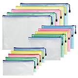 WT Dokumententasche A4+A5+A6, 15 Stücke Dokumentenmappe PVC Zip Mappe Mesh Beutel mit Reißverschluss für Büro, Papier, Kosmetika und Reisezubehör, Ordnungsmappen für Erwachsene Kinder Studenten