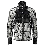 Genérico Herrenhemd Vampir Pirat Halloween Herren Gothic Mittelalter Renaissance Viridan Spitze Kostüme Stehkragen Schwarz Eleganz, Schwarz , M