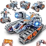 PLAXSOON Technik Bauspielzeug mit LED Lichtern, 5-in-1 App- & Fernsteuerung Panzer Roboter Klemmbausteine, 604 Teile RC Technic Baukasten, STEM Lernspielzeug Geschenk für Kinder Jungen ab 8-12 Jahre