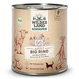 Wildes Land - Nassfutter für Hunde - Bio Rind - 6 x 800 g - Getreidefrei - Extra hoher Fleischanteil von 60% - 100% zertifizierte Bio-Zutaten - Beste Akzeptanz und Verträglichkeit