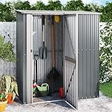 Gartenschuppen mit Abschließbare Tür und Schrägdach, wetterfest, Gerätehaus, Geräteschuppen für Werkzeuge und Geräten, 180.5 x 97 x 209.5 cm, Verzinkter Stahl + Kunststoff