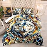 Bettdecke 200X200 4 Jahreszeiten Steppdecke Mit 200Gsm Mikrofaser Füllung, Antiallergisch & Waschbar, Leichte Ganzjahresdecke Mit 2 Kissenbezügen,3D Druck Wolf