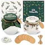 40 Marmeladendeckchen Weihnachten Sets, Marmeladendeckchen Weihnachten 15 * 15cm + 20m Jute Garn + 40 Justiergummi + 40 Geschenkanhänger, Weihnachtliches Dekor für Marmeladengläser Klein