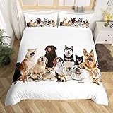 Loussiesd Kinder Bettwäsche Set Hund Muster Microfaser Bettbezug Set für Jungen Mädchen Tier Haustiere Himmel Qualität Betten Set inkl.1 Bettbezug 135x200 cm und 1 Kissenbezüge 80x80 cm